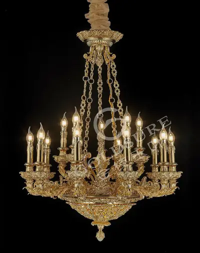 Đèn chùm cổ điển đồng màu vàng 24K, 15 bóng, Ø78 cm