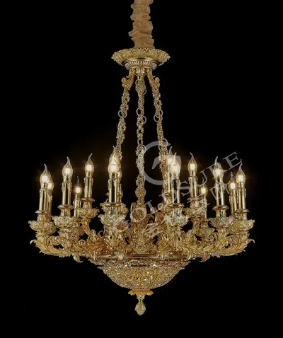 Đèn chùm cổ điển đồng màu vàng 24K, 18 bóng, Ø88 cm