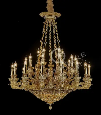 Đèn chùm cổ điển đồng màu vàng 24K, 30 bóng, Ø113 cm