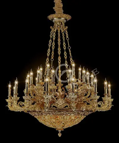Đèn chùm cổ điển đồng màu vàng 24K, 35 bóng, Ø131 cm