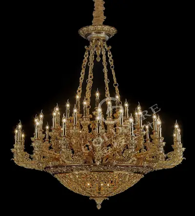 Đèn chùm cổ điển đồng màu vàng 24K, 54 bóng, Ø162 cm