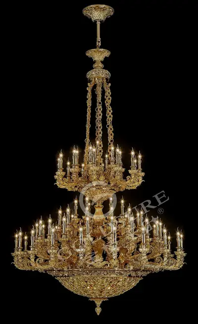 Đèn chùm cổ điển đồng màu vàng 24K, 73 bóng, Ø163 cm