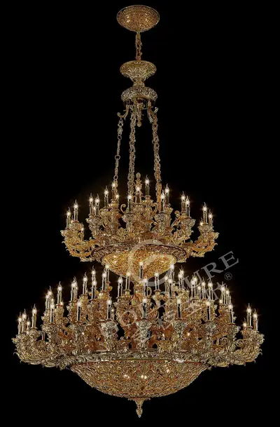 Đèn chùm cổ điển đồng màu vàng 24K, 107 bóng, Ø203 cm