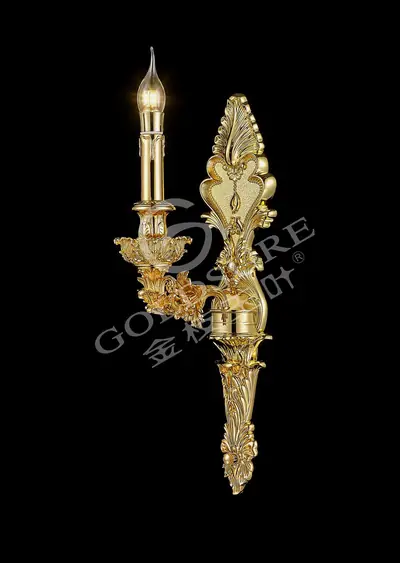 Đèn tường cổ điển đồng màu vàng 24K, 1 bóng