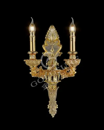 Đèn tường cổ điển đồng màu vàng 24K, 2 bóng