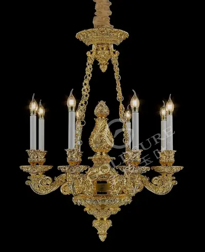 Đèn chùm cổ điển đồng màu vàng 24K, 8 bóng, Ø73 cm