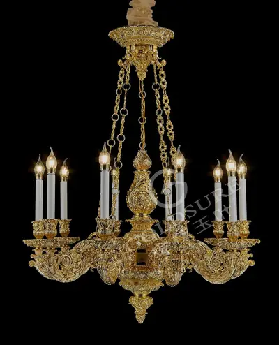 Đèn chùm cổ điển đồng màu vàng 24K, 10 bóng, Ø85 cm