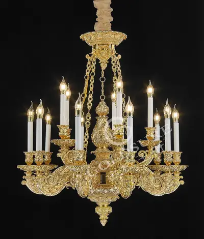 Đèn chùm cổ điển đồng màu vàng 24K, 15 bóng, Ø85 cm