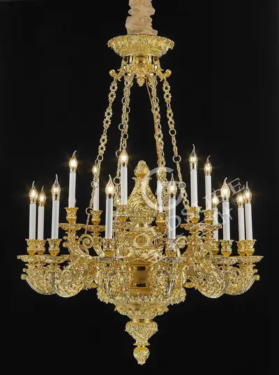 Đèn chùm cổ điển đồng màu vàng 24K, 18 bóng, Ø105 cm