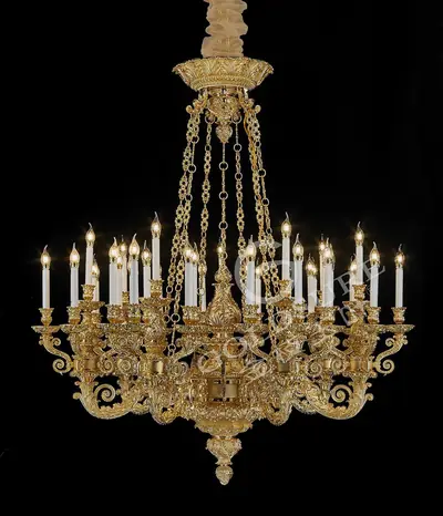Đèn chùm cổ điển đồng màu vàng 24K, 42 bóng, Ø150 cm