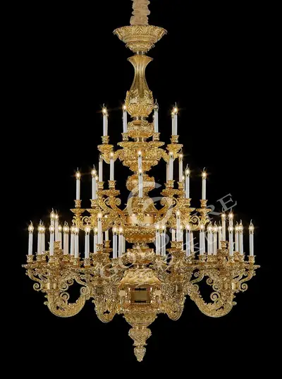 Đèn chùm cổ điển đồng màu vàng 24K, 72 bóng, Ø185 cm