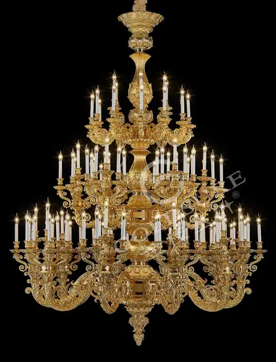 Đèn chùm cổ điển đồng màu vàng 24K, 114 bóng, Ø225 cm