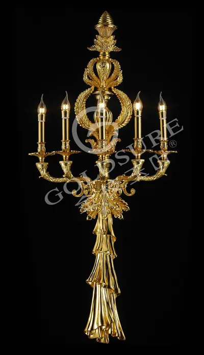 Đèn tường cổ điển đồng màu vàng 24K, 5 bóng