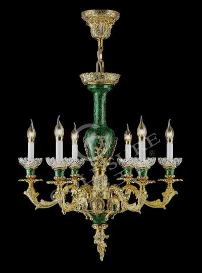 Đèn chùm cổ điển đồng màu vàng 24K, 6 bóng, Ø66 cm