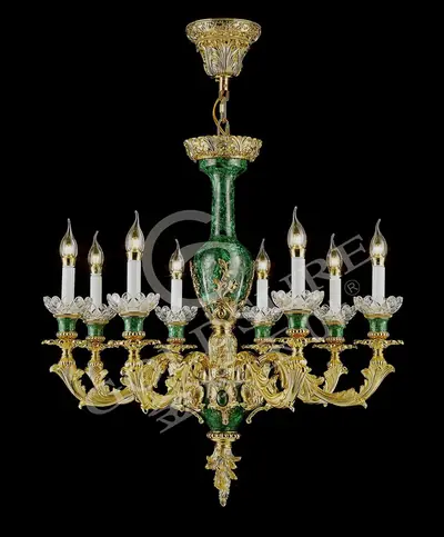 Đèn chùm cổ điển đồng màu vàng 24K, 8 bóng, Ø75 cm