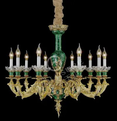 Đèn chùm cổ điển đồng màu vàng 24K, 10 bóng, Ø85 cm