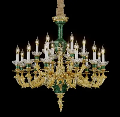 Đèn chùm cổ điển đồng màu vàng 24K, 18 bóng, Ø95 cm