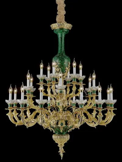 Đèn chùm cổ điển đồng màu vàng 24K, 24 bóng, Ø120 cm