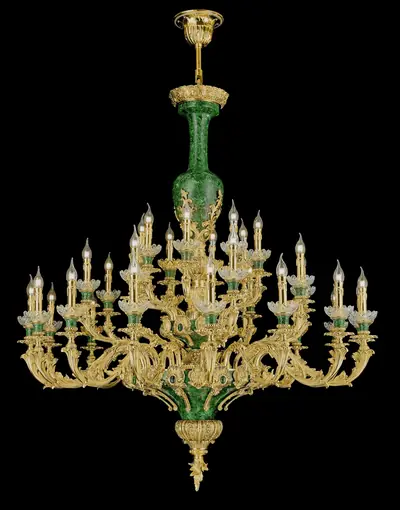 Đèn chùm cổ điển đồng màu vàng 24K, 32 bóng, Ø130 cm