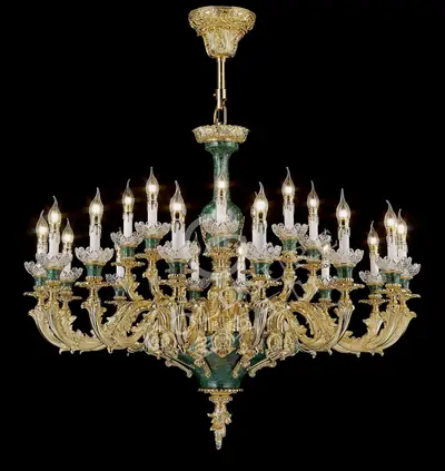 Đèn chùm cổ điển đồng màu vàng 24K, 21 bóng, Ø115 cm