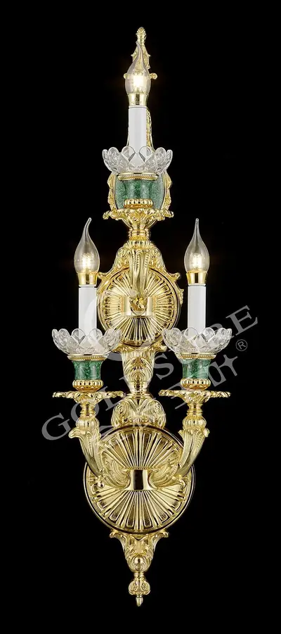 Đèn chùm cổ điển đồng màu vàng 24K, 3 bóng