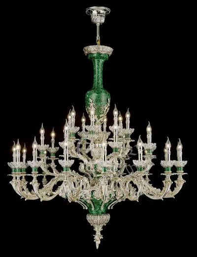 Đèn chùm cổ điển đồng màu bạc, 32 bóng, Ø130 cm