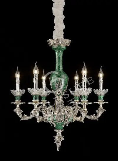 Đèn chùm cổ điển đồng màu bạc, 6 bóng, Ø66 cm