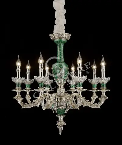 Đèn chùm cổ điển đồng màu bạc, 8 bóng, Ø75 cm