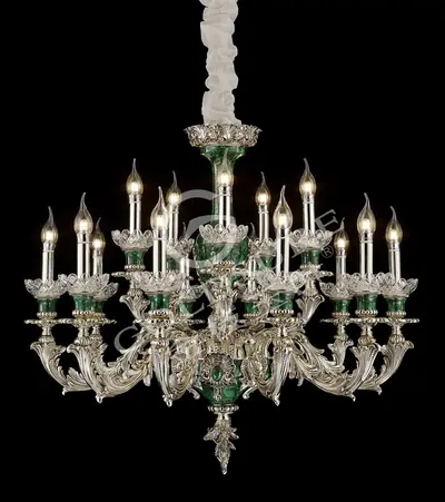 Đèn chùm cổ điển đồng màu bạc, 18 bóng, Ø90 cm