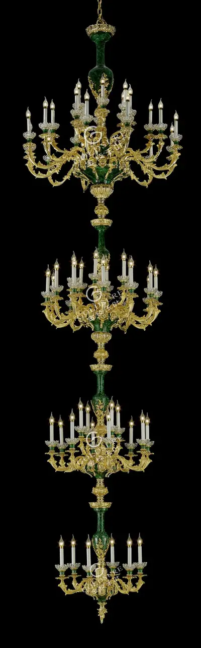 Đèn chùm cổ điển đồng màu vàng 24K, 6 bóng, Ø120 cm