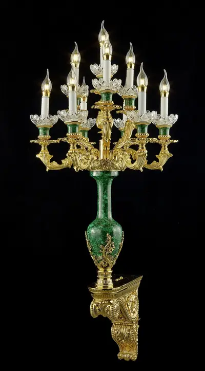 Đèn tường cổ điển đồng màu vàng 24K, 10 bóng, Ø51 cm