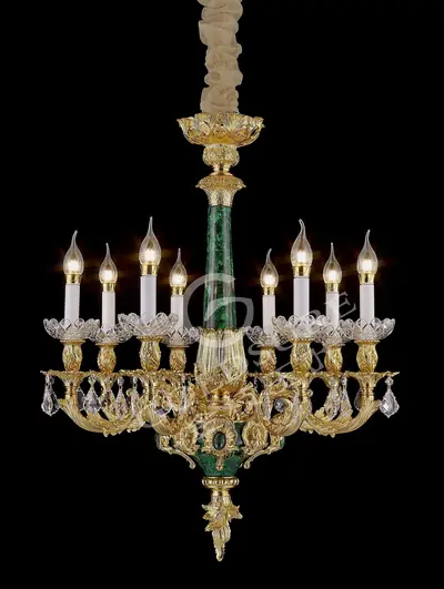 Đèn chùm cổ điển đồng màu vàng 24K, 8 bóng, Ø65 cm