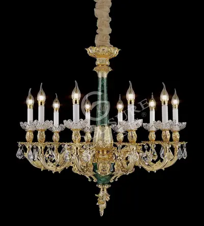 Đèn chùm cổ điển đồng màu vàng 24K, 10 bóng, Ø79 cm