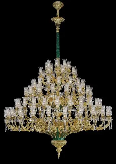 Đèn chùm cổ điển đồng màu vàng 24K, 96 bóng, Ø240 cm