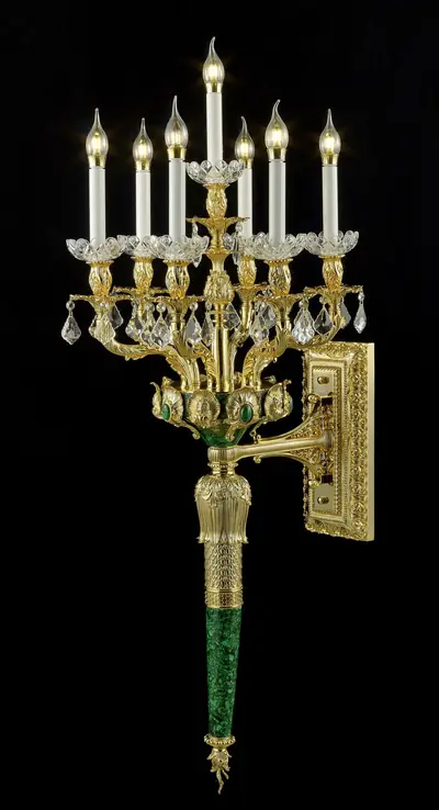 Đèn chùm cổ điển đồng màu vàng 24K, 7 bóng, Ø50 cm