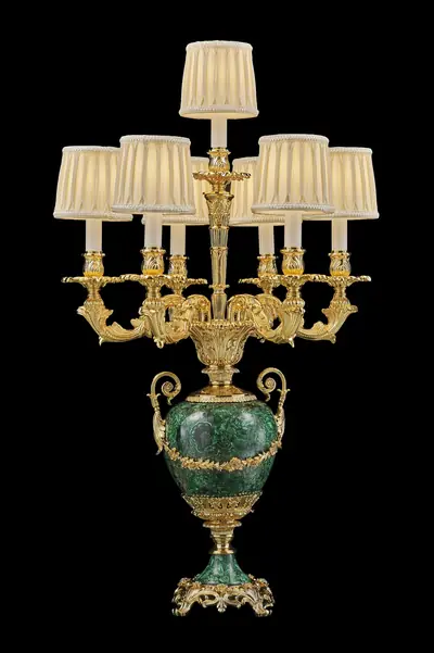 Đèn chùm cổ điển đồng màu vàng 24K, 7 bóng, Ø61 cm