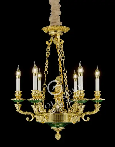 Đèn chùm cổ điển đồng màu vàng 24K, 6 bóng, Ø65 cm