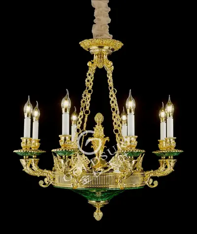 Đèn chùm cổ điển đồng màu vàng 24K, 8 bóng, Ø75 cm