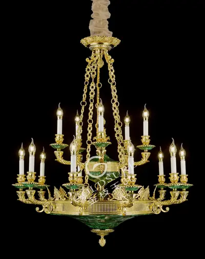Đèn chùm cổ điển đồng màu vàng 24K, 18 bóng, Ø120 cm