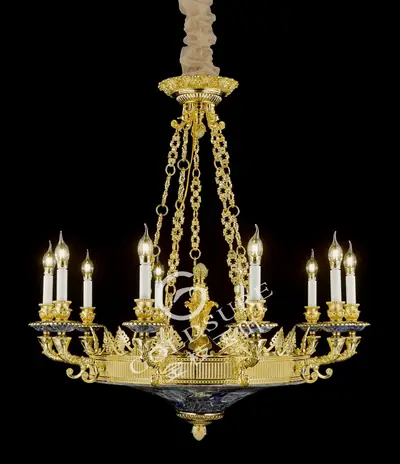 Đèn chùm cổ điển đồng màu vàng 24K, 10 bóng, Ø95 cm