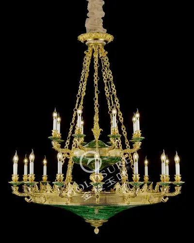 Đèn chùm cổ điển đồng màu vàng 24K, 24 bóng, Ø140 cm