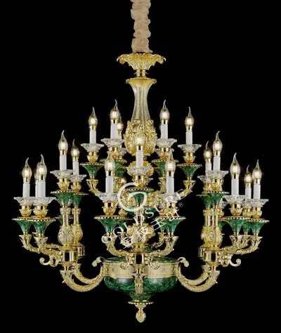Đèn chùm cổ điển đồng màu vàng 24K, 24 bóng, Ø105 cm