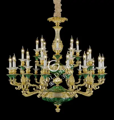 Đèn chùm cổ điển đồng màu vàng 24K, 32 bóng, Ø120 cm