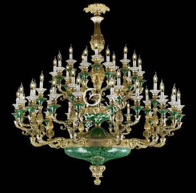 Đèn chùm cổ điển đồng màu vàng 24K, 45 bóng, Ø150 cm