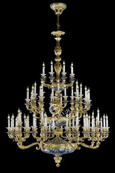 Đèn chùm cổ điển đồng màu vàng 24K, 80 bóng, Ø185 cm