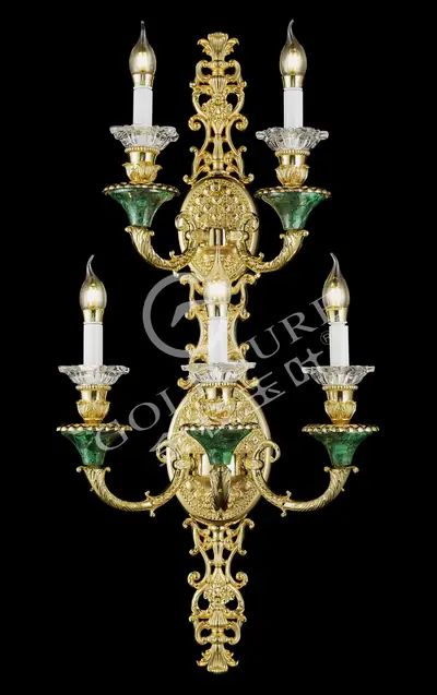 Đèn tường cổ điển đồng màu vàng 24K, 5 bóng