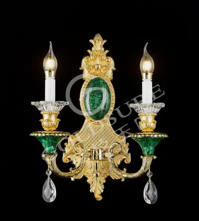 Đèn tường cổ điển đồng màu vàng 24K, 2 bóng