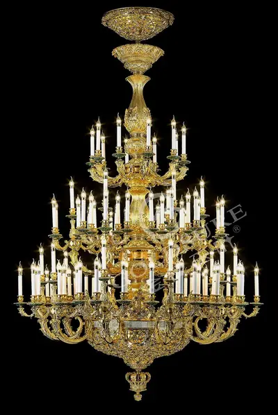 Đèn chùm cổ điển đồng màu vàng 24K, 106 bóng, Ø186 cm (đá khổng tước)