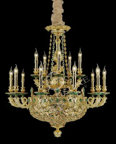 Đèn chùm cổ điển đồng màu vàng 24K, 15 bóng, Ø92 cm