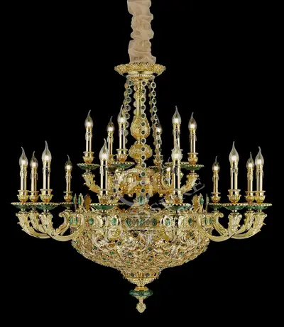 Đèn chùm cổ điển đồng màu vàng 24K, 18 bóng, Ø110 cm